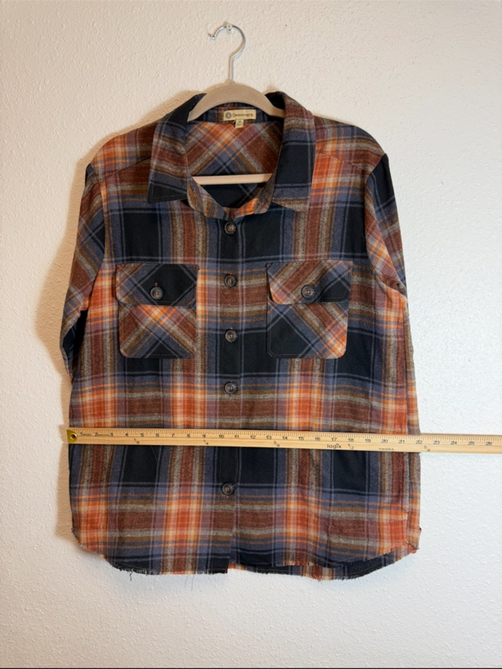 Democracy Plaid Button-Down Shirt Jacket in Black and Orange - Picture 4 of 5